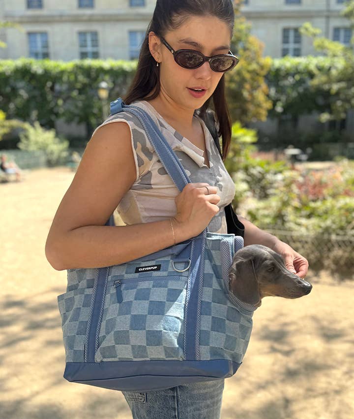 Denim Check Transit Tote Dog Carrier - Small