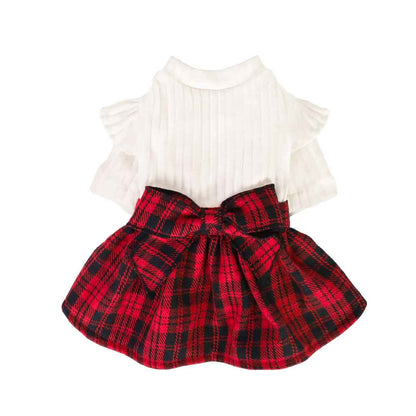 Ruffle Sleeves Plaid Sweater Dog Dress
