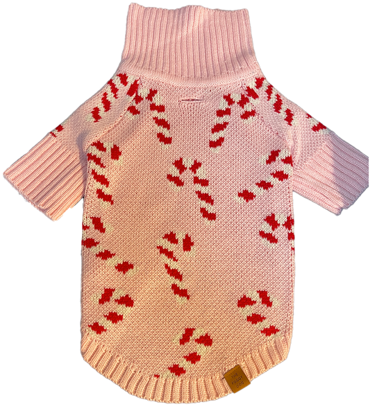 Pink Candy Canes Dog Sweater