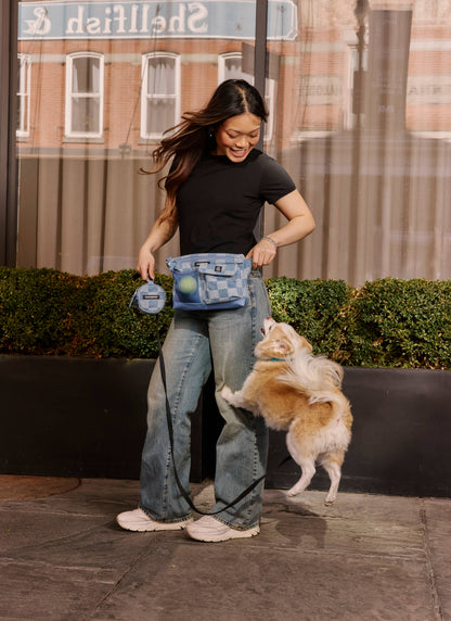 Denim Check Snackpack-Double Insulated Dog Treat Pouch