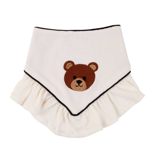 Ribbed Knit Bear Embroidered Ruffles Reversable Dog Bandana