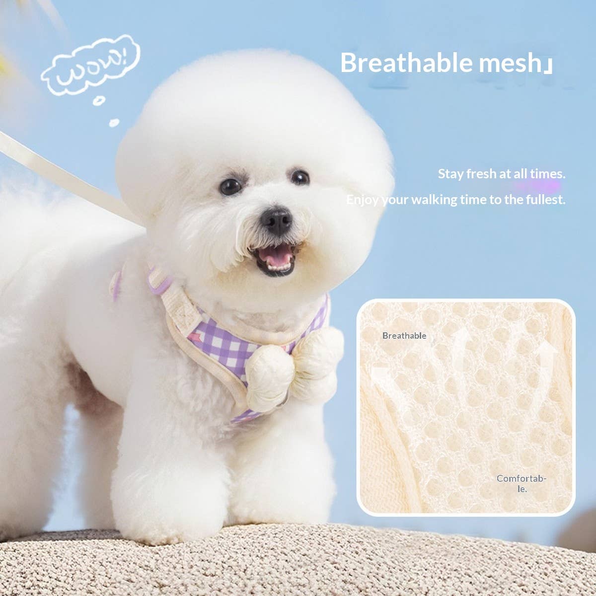 Cute Bow with Plaid Dog Harness with Leash