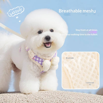 Cute Bow with Plaid Dog Harness with Leash