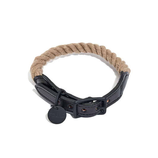 Matte Black/Natural Rope & Leather Collar