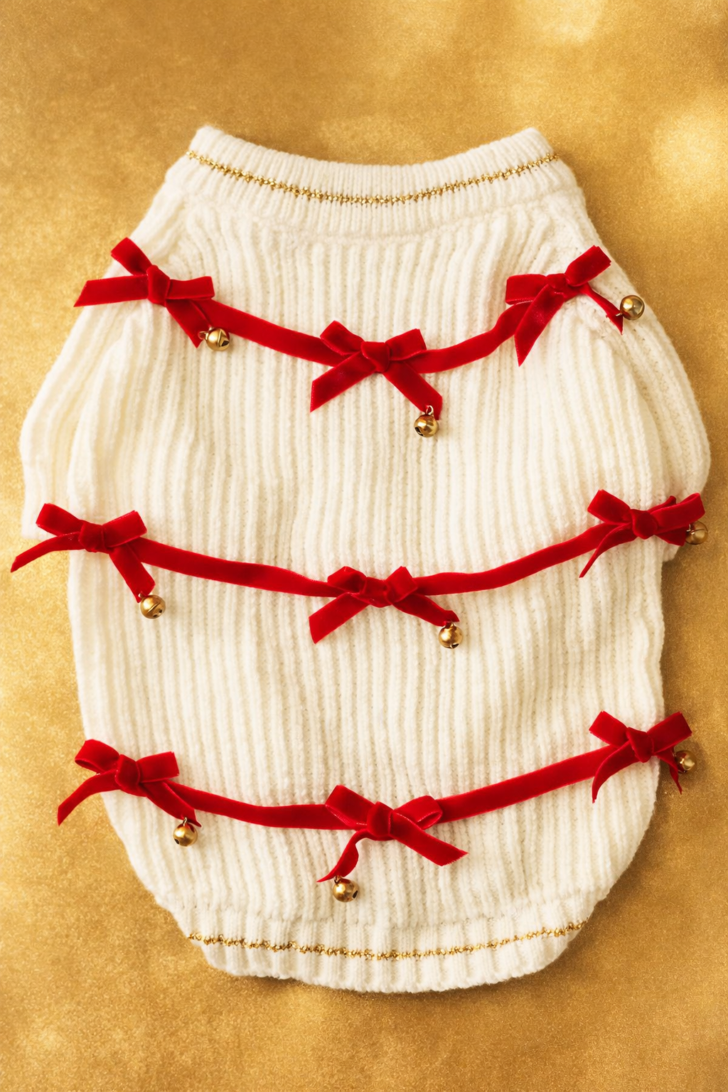 Red Ribbon Jingle Bells Dog Sweater