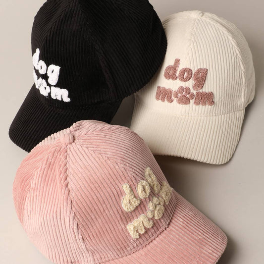 Dog Mom Chenille Patch Corduroy Baseball Cap-Assorted Colors