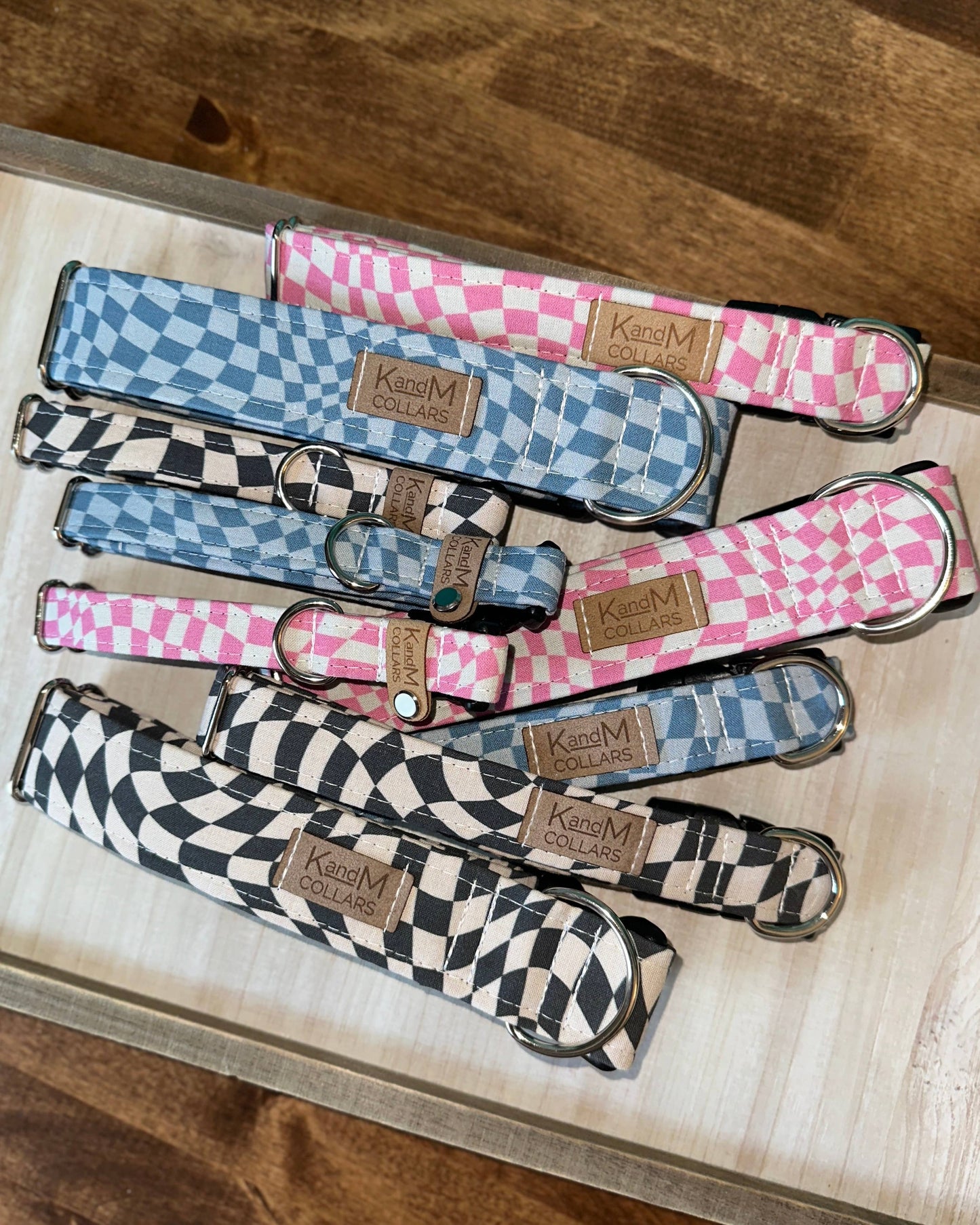 Wavy Navy Checkerboard Dog Collars