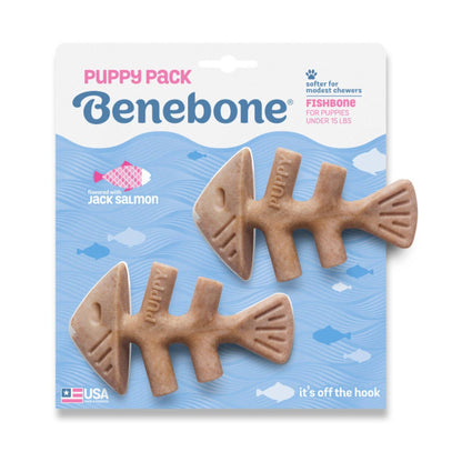 Benebone Puppy Pack Fishbone Dog Chew Toy Salmon