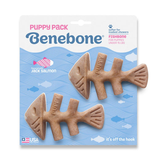 Benebone Puppy Pack Fishbone Dog Chew Toy Salmon