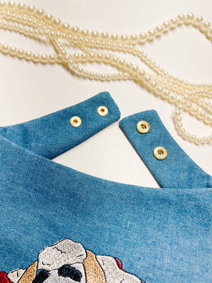 Classic Lamb Embroidery Blue Denim Dog Bandana