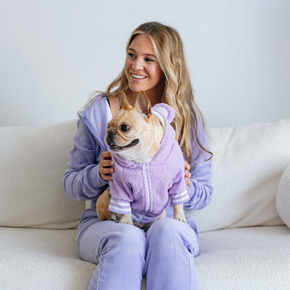 Frenchie Dog Hoodie - Purple Teddy