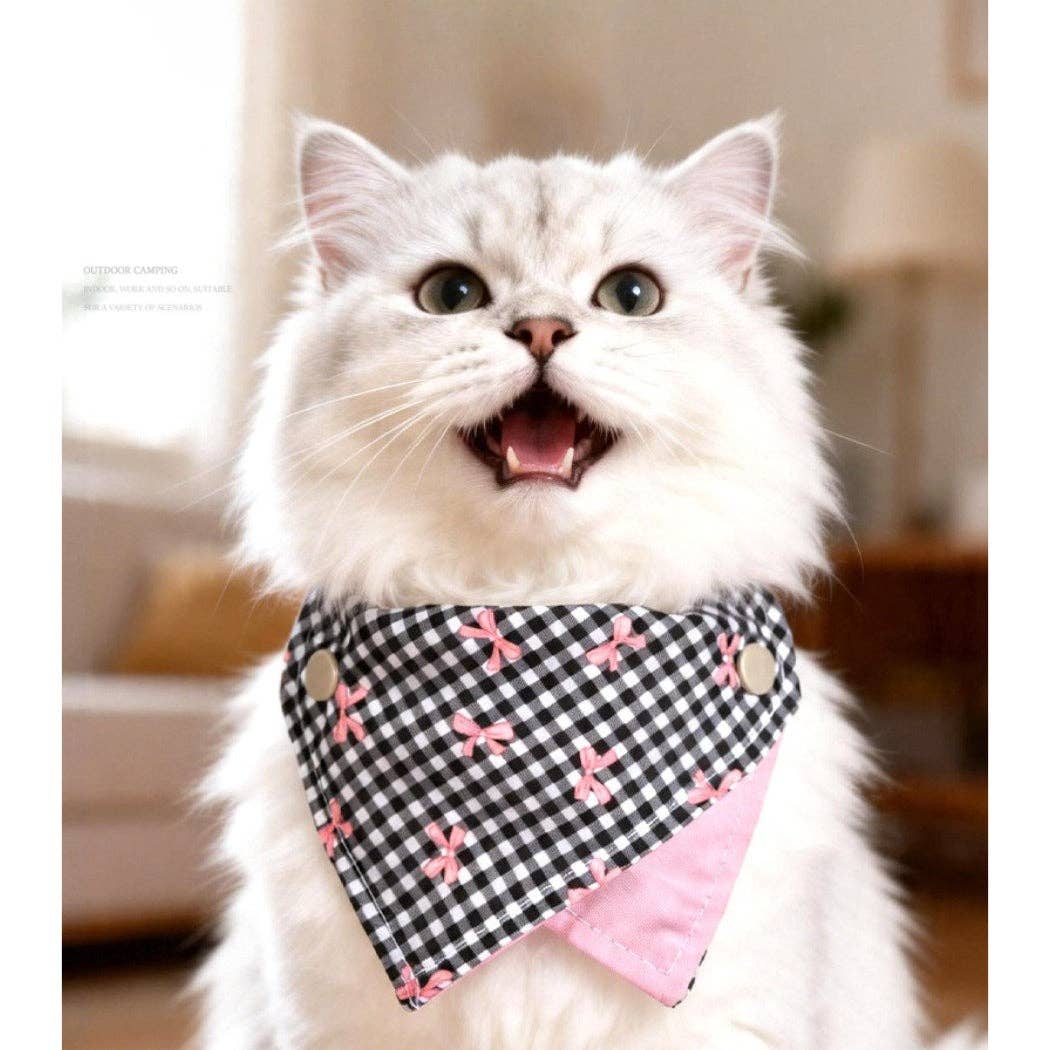 Yellow Gingham and Bow Print Pet Bandana Collar