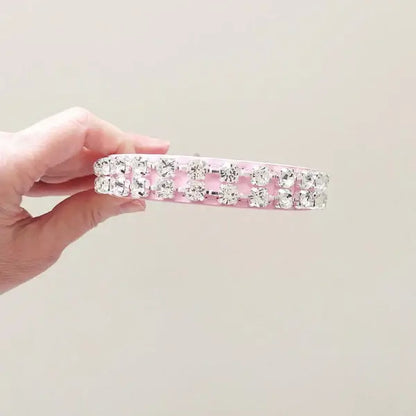 Pink Leatherette Collar With Double Diamonds