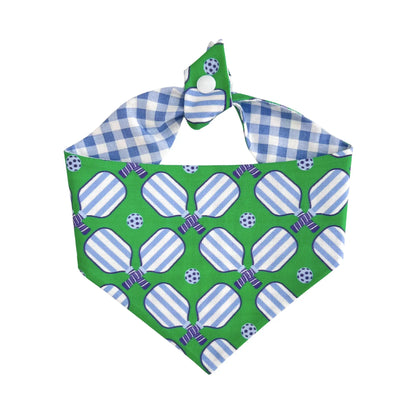 Bandana reversible para perros con lazo de Pickleball verde y azul