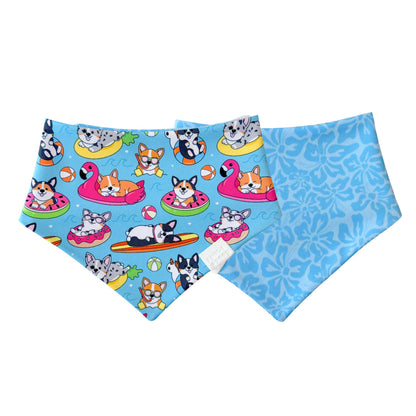 Corgi Floaties Pool Party Reversible Dog Bandana