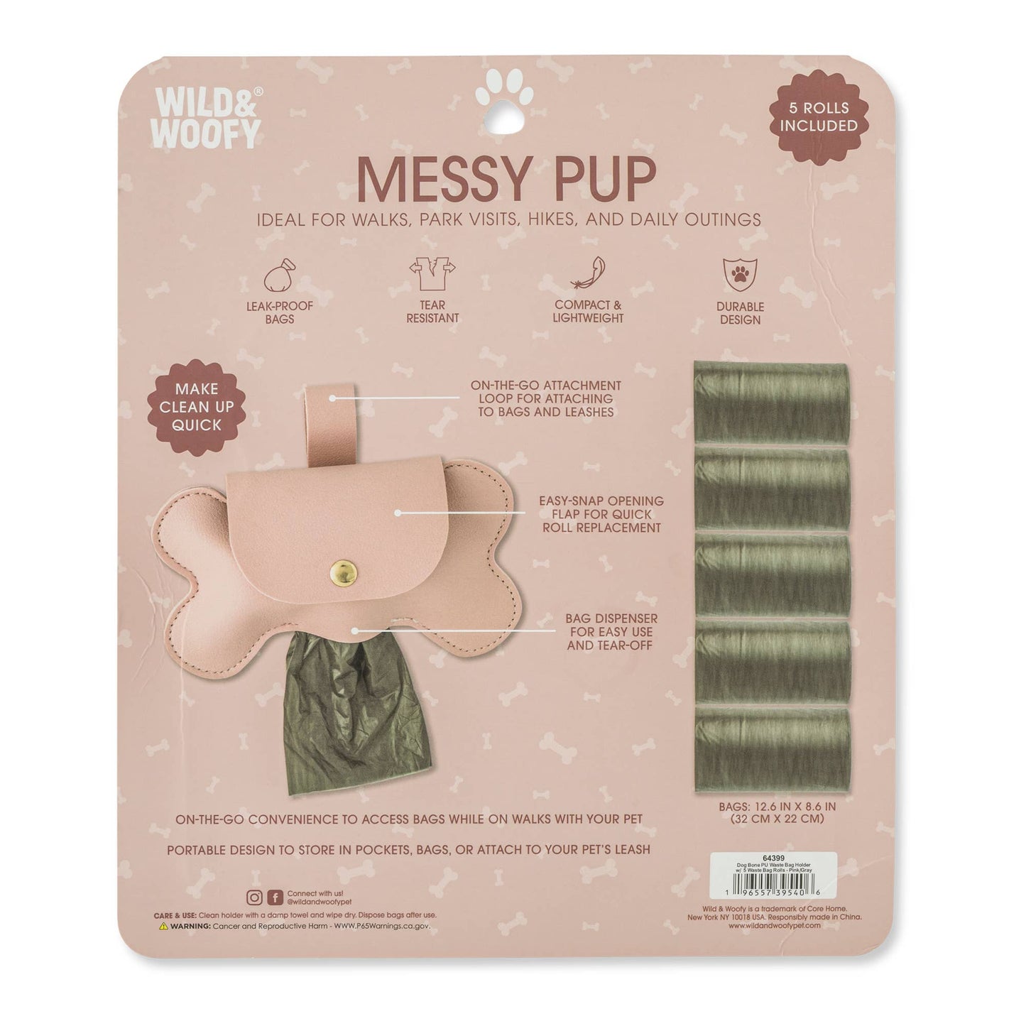Dog Bone Waste Bag Holder-Pink