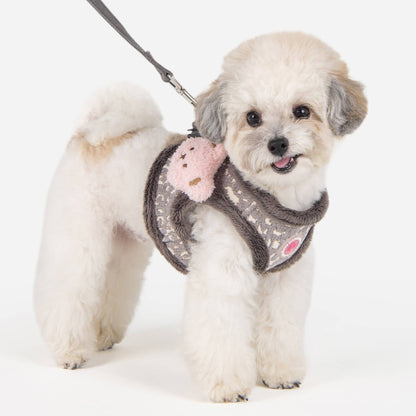 Pinkaholic Tailsy Vest Dog Harness Leopard w/ Plush Bear - Grey