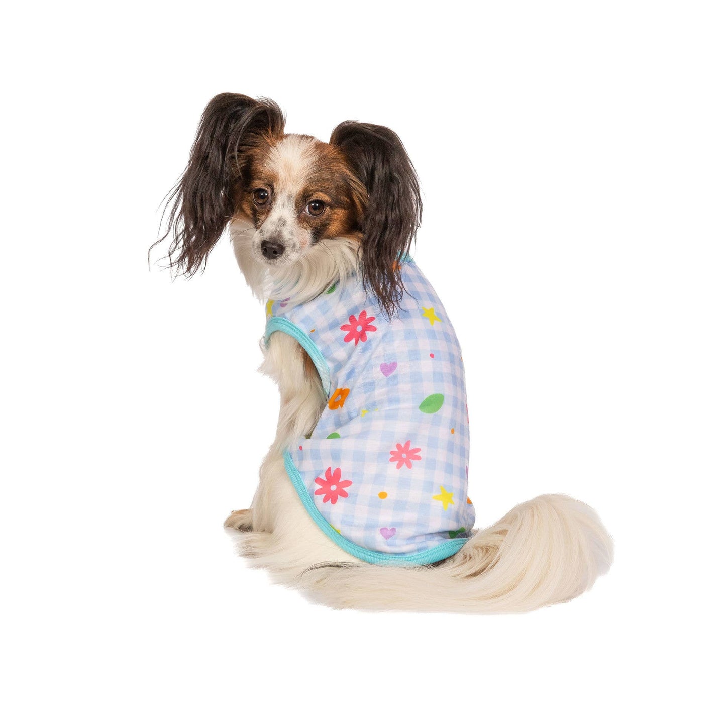 Blue Gingham Flower Dog Tank