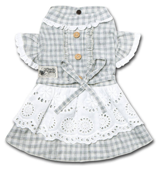 'I love Poochi' Classical Fashion Plaid Dog Dress Grey