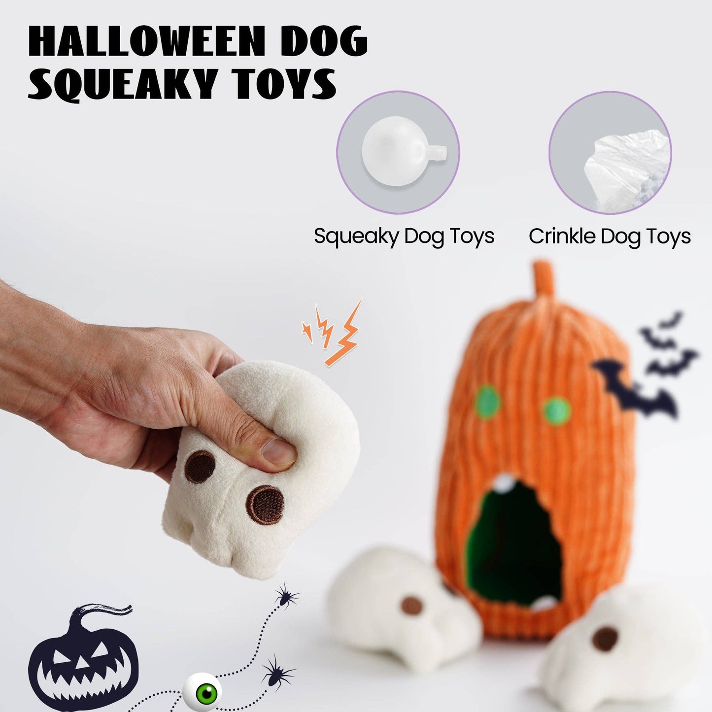 Nocciola 4 PCS Halloween Dog Toys, Pumpkin & Skulls Dog Spooky Toys
