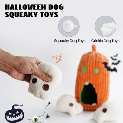 Nocciola 4 PCS Halloween Dog Toys, Pumpkin & Skulls Dog Spooky Toys