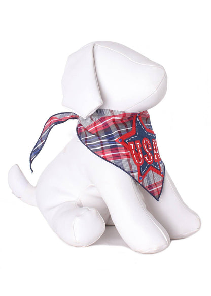 Red White and Blue Plaid USA Star Patch Bandana