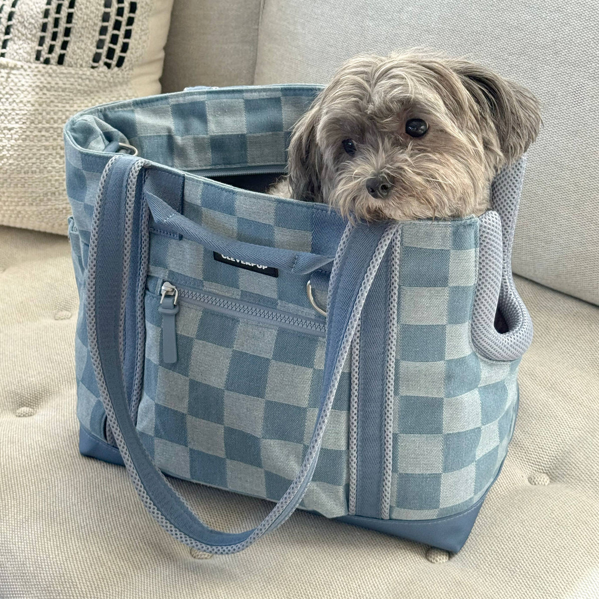 Denim Check Transit Tote Dog Carrier - Small