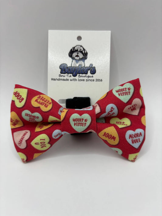 Conversation Heart Dog Bow Tie