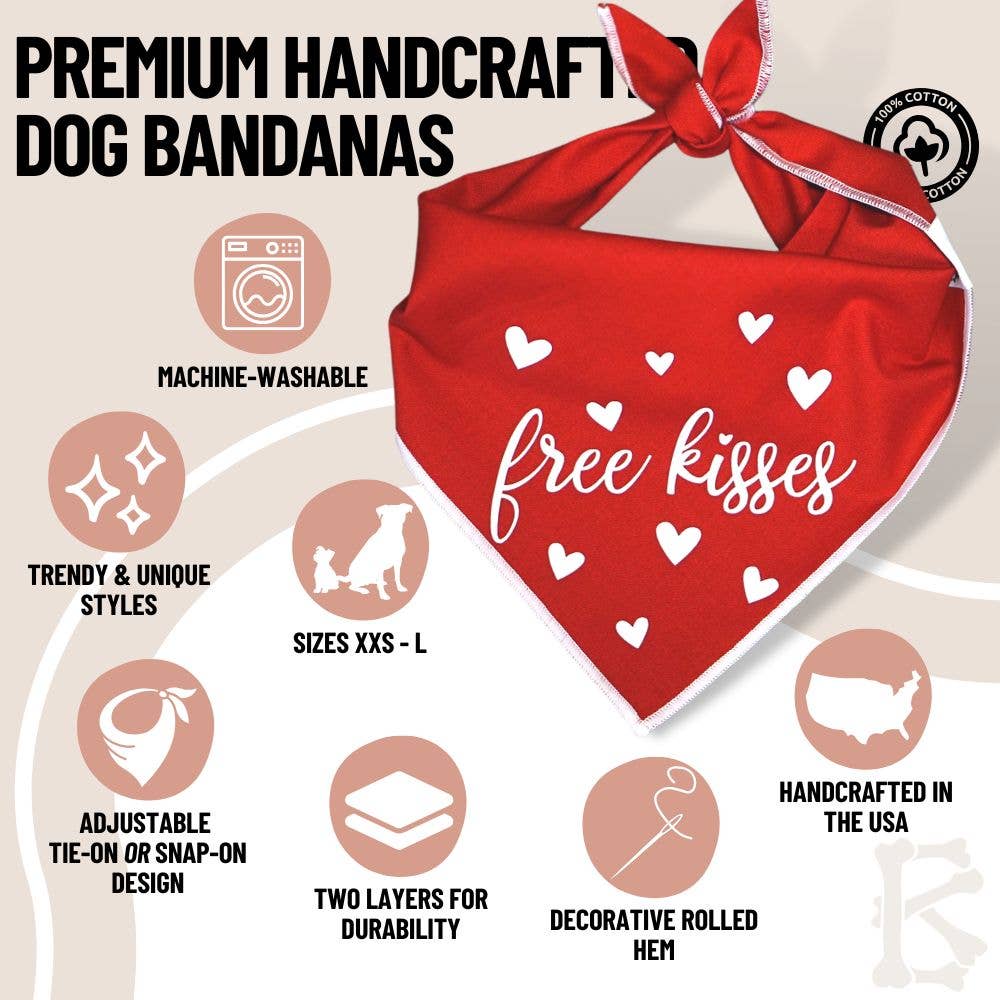 "Free Kisses" Valentine's Day Dog Bandana