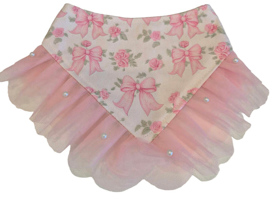 Pink Bow  Dog Bandana - with Trim