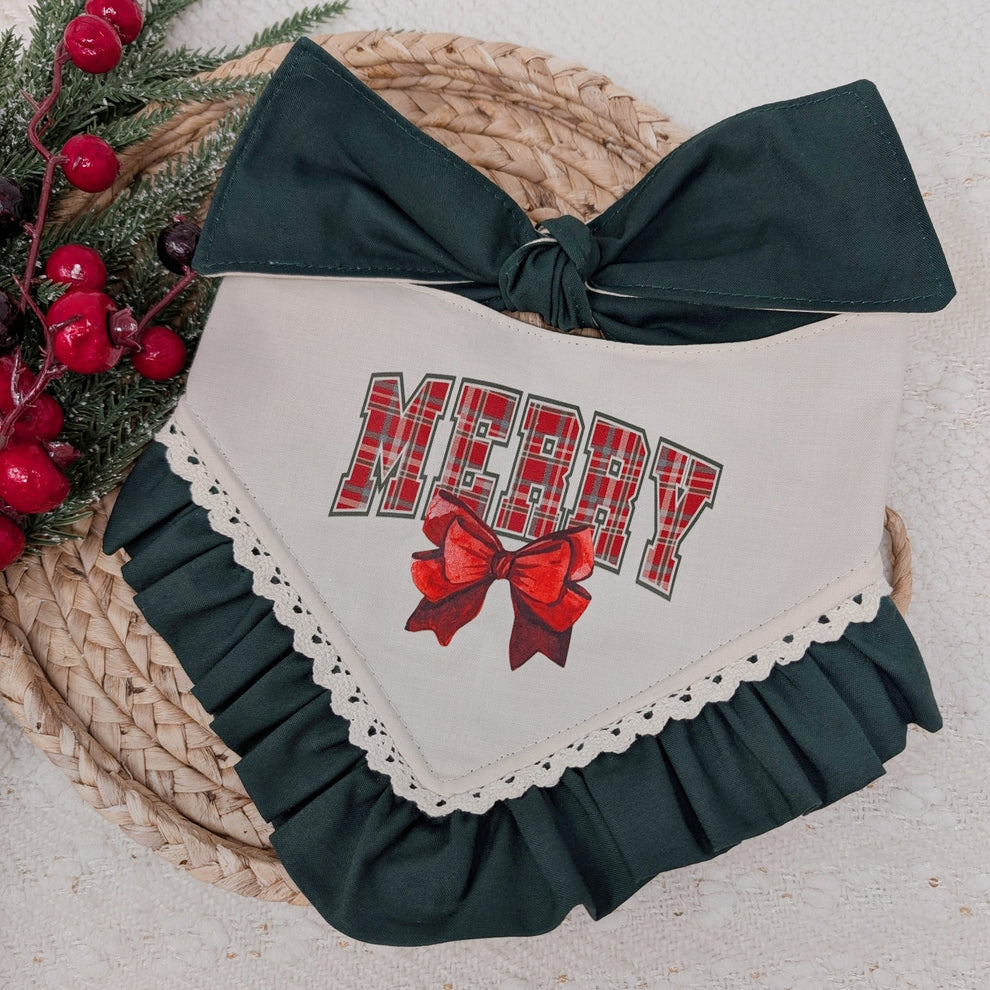 Merry with Bow Ruffle Dog Bandana