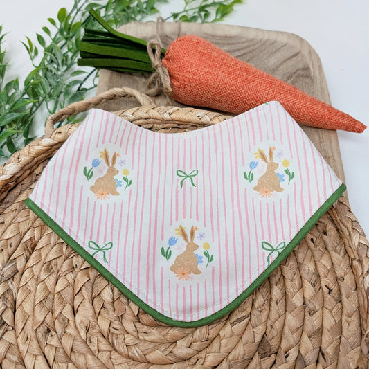Pink Stripe Easter Bunny with Piping Dog Bandana