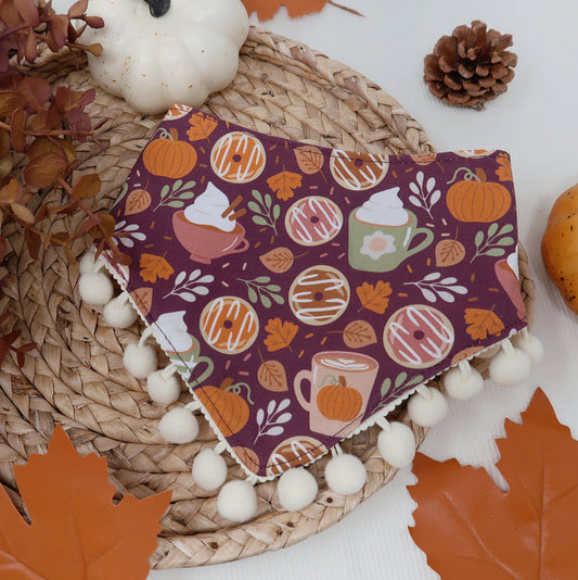 Pumpkin Spice Lattes & Donuts with Pom Poms Dog Bandana