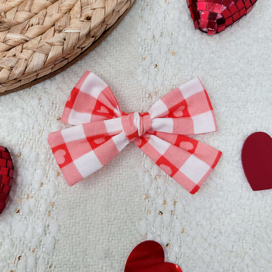 Red Gingham Heart Valentine's Dog Hair Bow