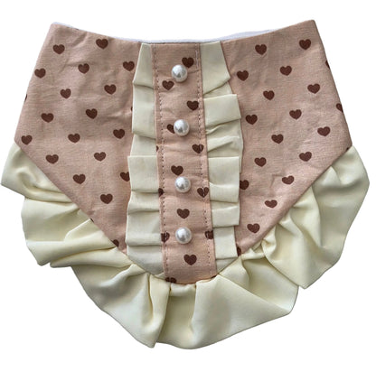 Beige Heart Dog Girl Bandana with Ruffles