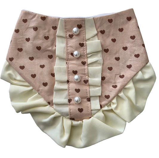 Beige Heart Dog Girl Bandana with Ruffles
