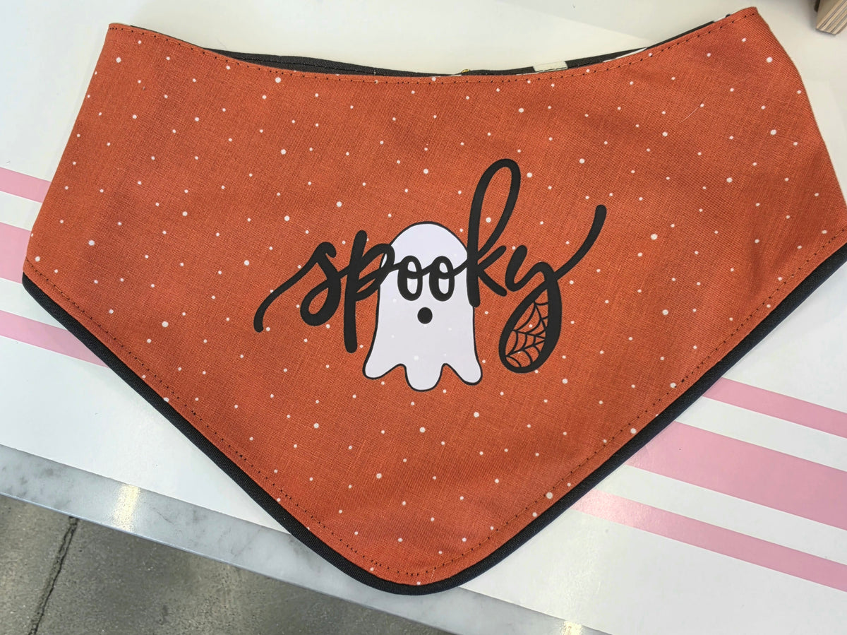 Spooky Ghost Reversible Dog Bandana No Trim