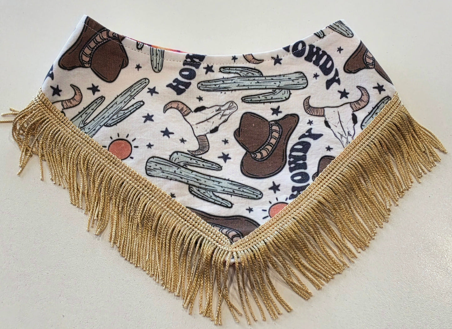 Desert Howdy with Fringe Trim Reversible Dog Bandana