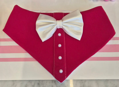 Valentine's - Red & White Satin Bow with Pearls Dog Bandana
