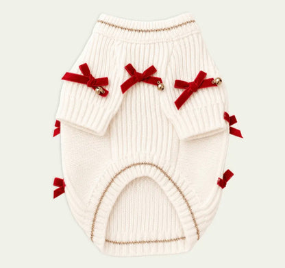 Red Ribbon Jingle Bells Dog Sweater
