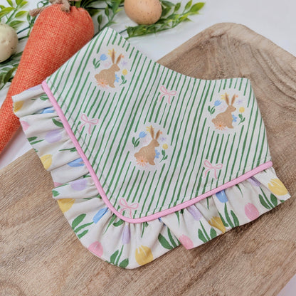 Green Stripe Easter Bunny with Ruffle Dog Bandana