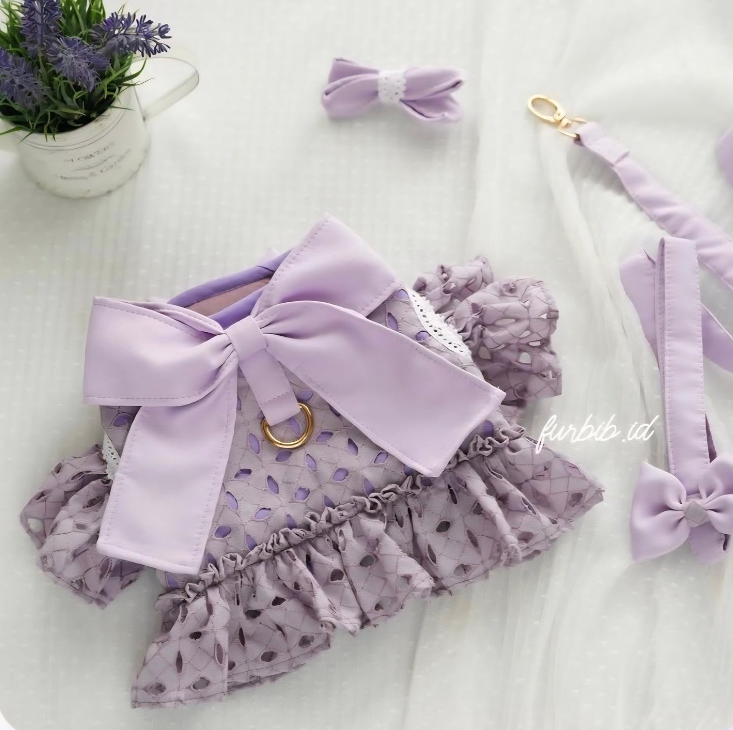 Violet & Lace Dog Harness with Leash and hair bow