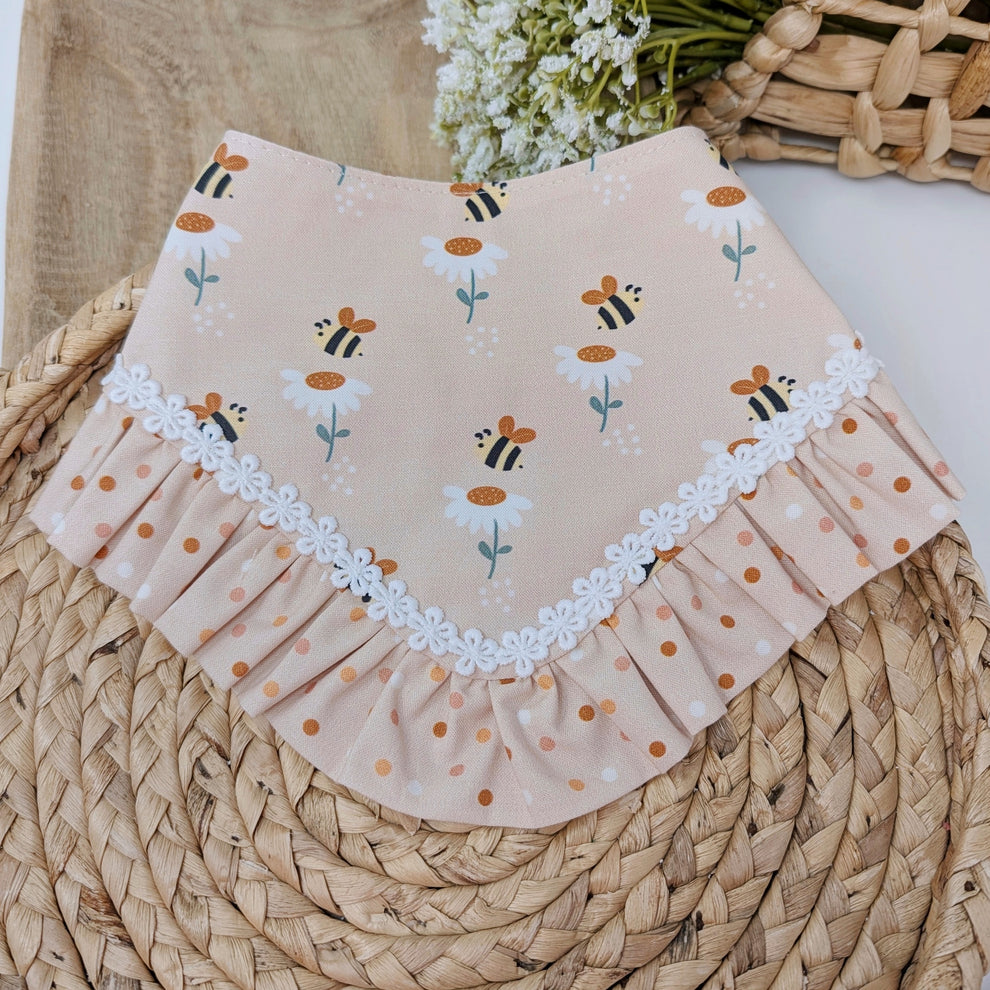 Blush Pink Bees with Ruffle Trim Dog Bandana
