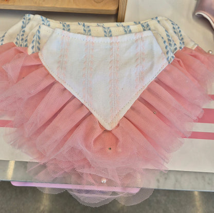 Bite Me Reversible Embroidery Denim with Tulle/Lace Dog Bandana