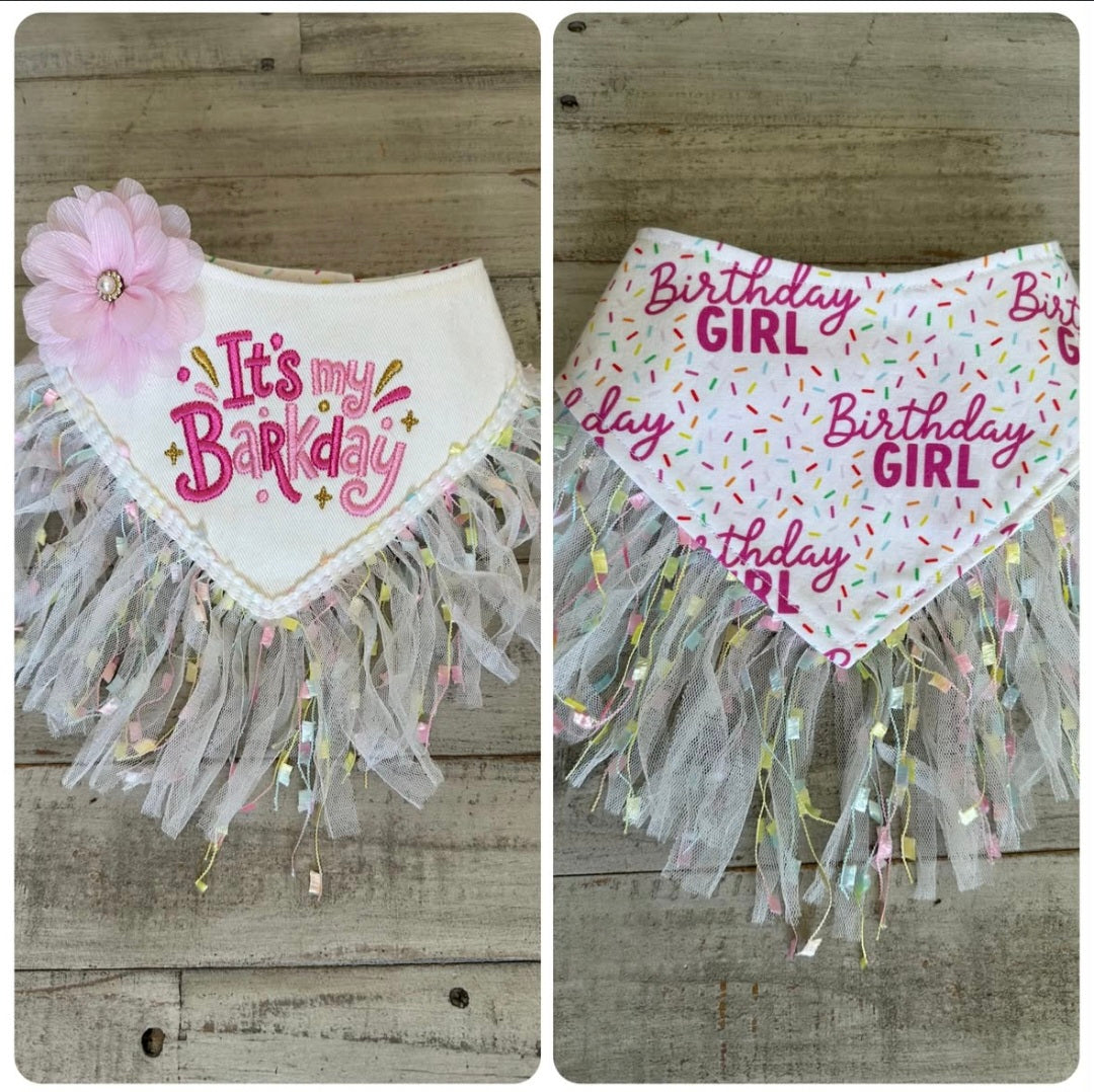 Its My BarkDay Pink with Piping Trim Dog Bandana