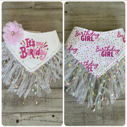 Its My BarkDay Pink with Piping Trim Dog Bandana