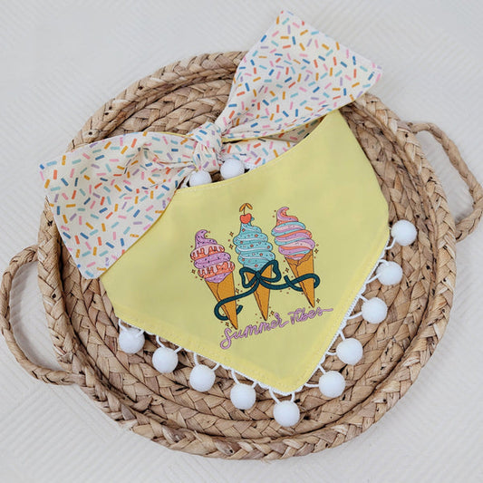 Summer Ice Cream Dog Bandana With Poms