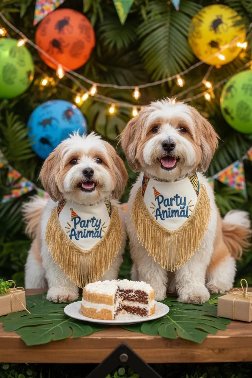 Party Animal with Fringe Trim Reversible Dog Bandana