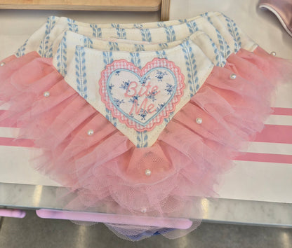 Bite Me Reversible Embroidery Denim with Tulle/Lace Dog Bandana