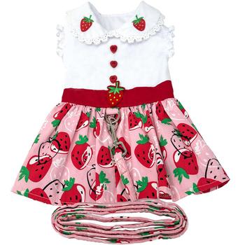 Dog Dress with Matching Leash - Strawberry Picnic